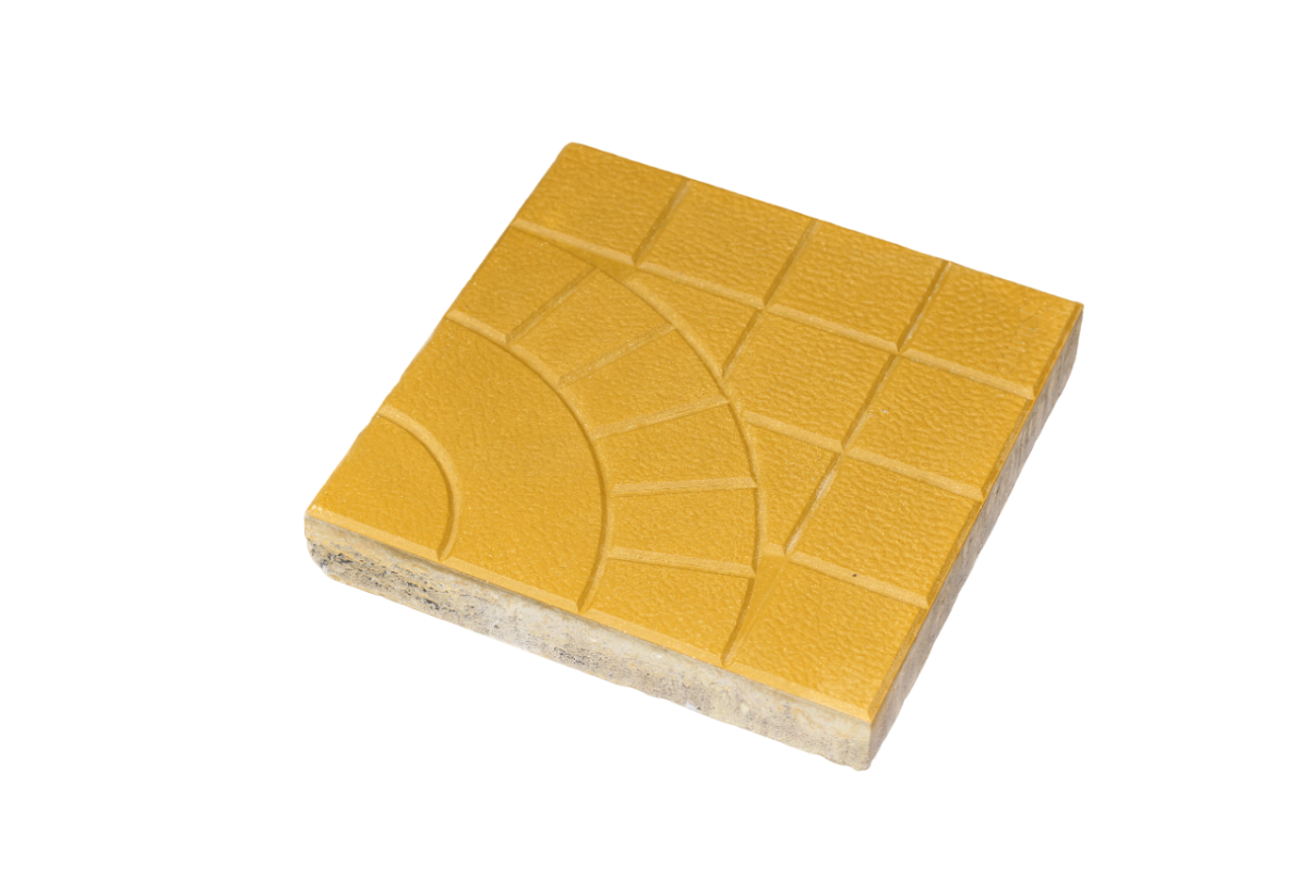 Gạch bê tông giả đá mặt nhám – hình vuông 30 x 30 x 5 cm – model ba vành màu vàng